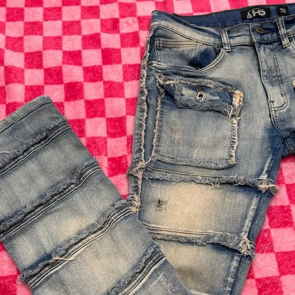 AHP Light Blue Stacked & Distressed Panel Jeans - Picture 6 of 9